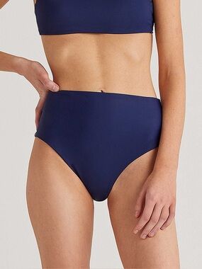 Quince Italian High Rise Bikini Bottom NEW Sz S Deep Blue Navy